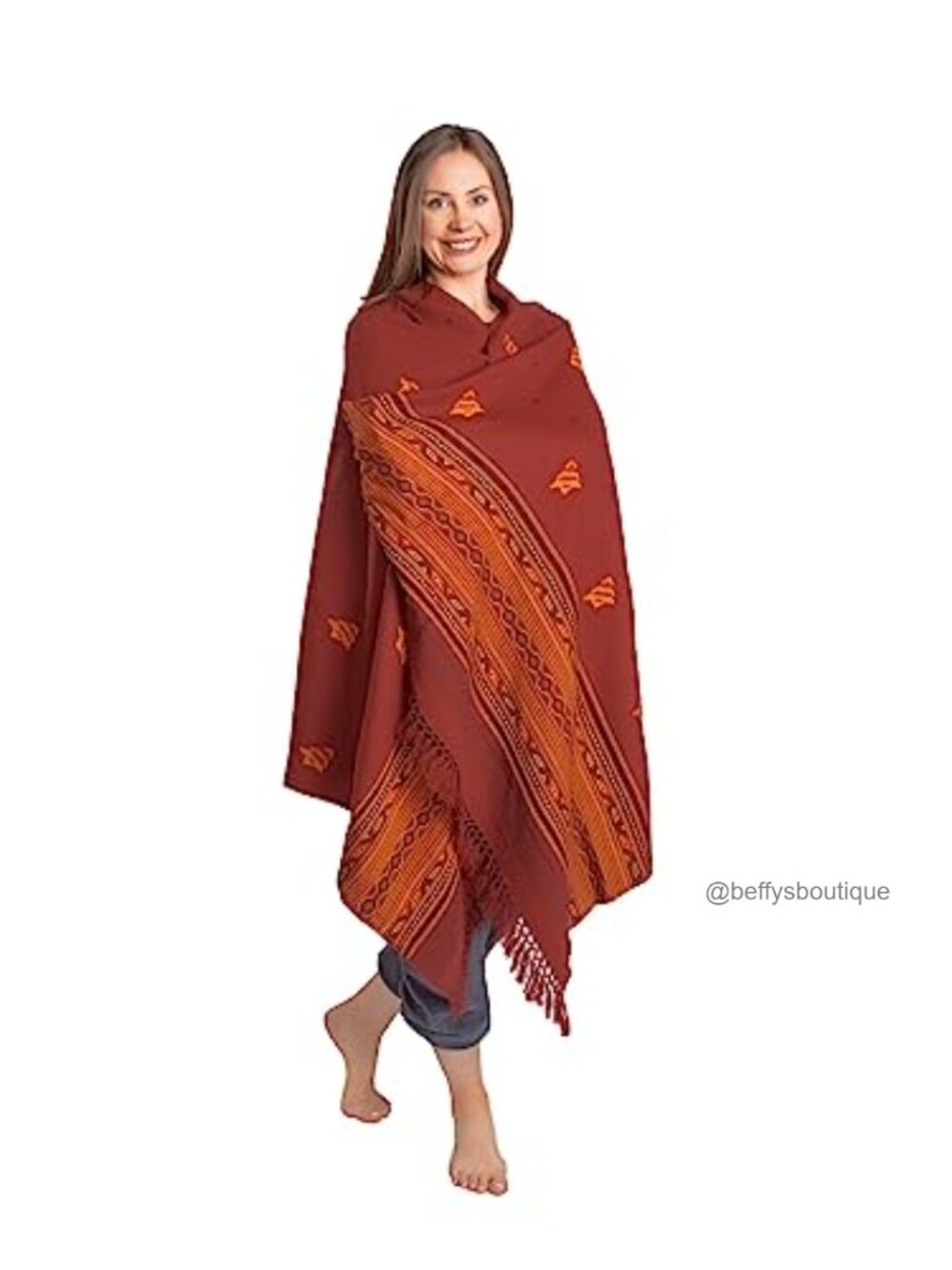 Vegan Wool Meditation Shawl Large Unisex Prayer Wrap Oversize Scarf Yoga Blanket